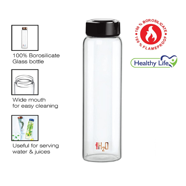 Buy Cello H2O Glass Fridge Water Bottle - Black Online at Best